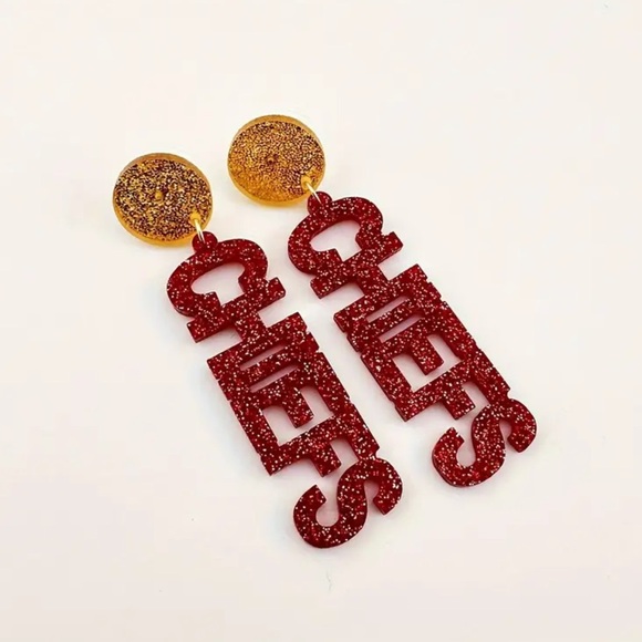 💛 Chiefs Dangle Earrings Simple Sporty Style Jewelry Taylor Swift Travis Kelcey - Picture 7 of 7